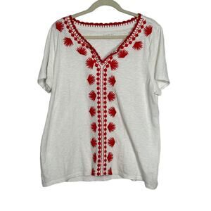 Talbots Cotton Summer White And Rest Tassel Blouse Size XL